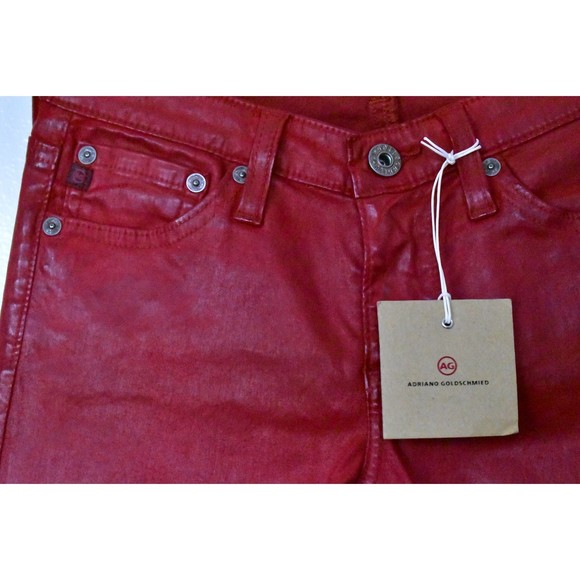 AG Adriano Goldschmied Legging 24 Super Skinny Coated Leatherette Ankle Jean Red - Picture 7 of 14